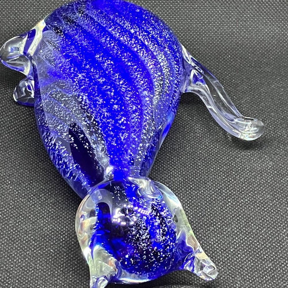 Cobalt blue glass gold flecks glass kitty cat art figure paperweight 6.5 in - Picture 3 of 7